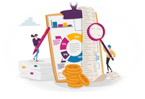 A clipboard with a chart and a magnifying glassDescription automatically generated